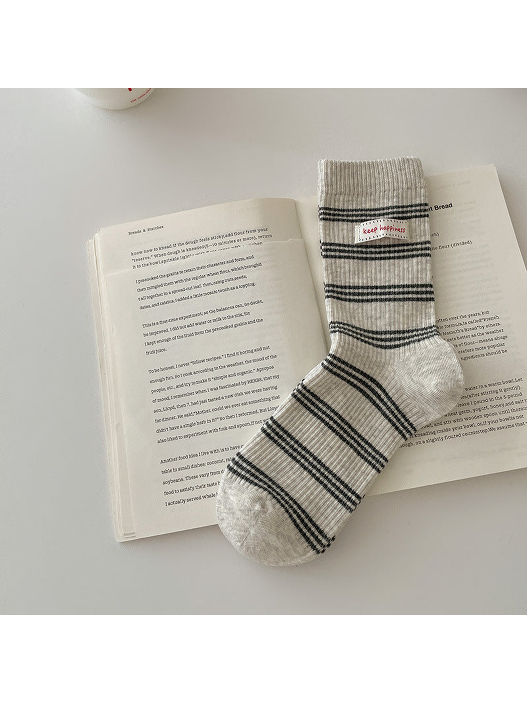 Light Gray crew sock with black horizontal stripes
