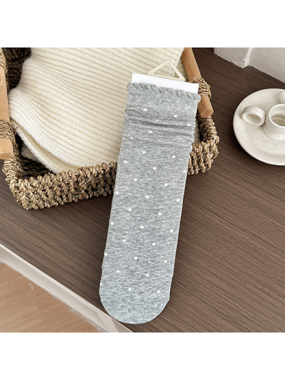 Polka Dot style heather gray crew sock with white dots