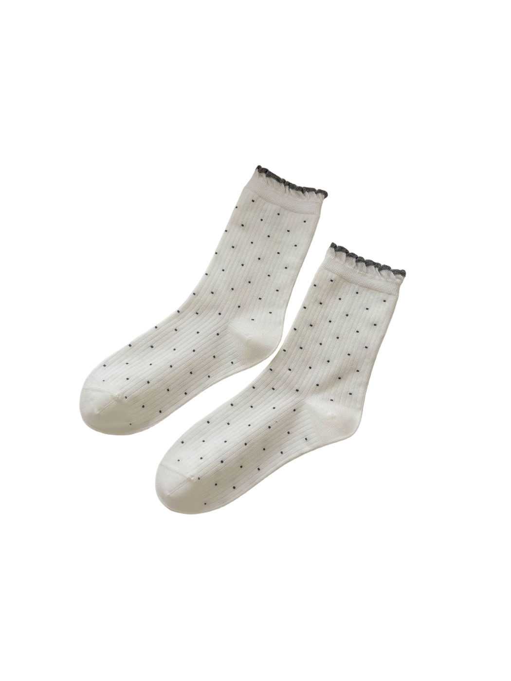 Ivory Ruffled Dots crew socks with contrasting ruffled cuffs