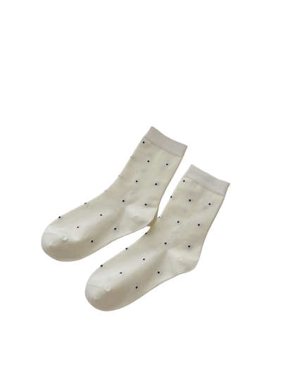Ivory Polka Dots crew socks with small dark dots