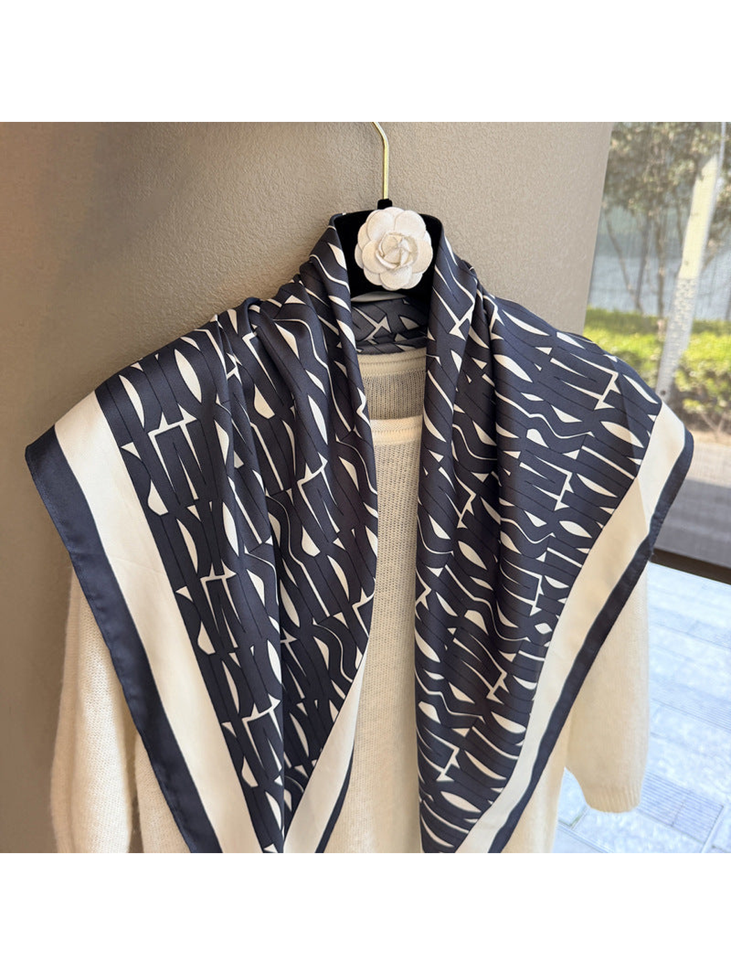 Close-up of the black and ivory abstract geometric pattern