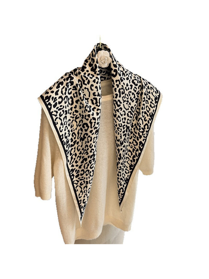 Ivory and black leopard-print triangle scarf with contrasting border