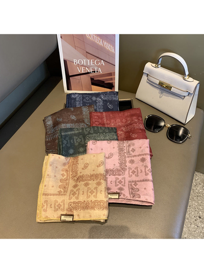 Navy, Brown, Burgundy, Army Green, Light Pink and Beige scarves displayed together