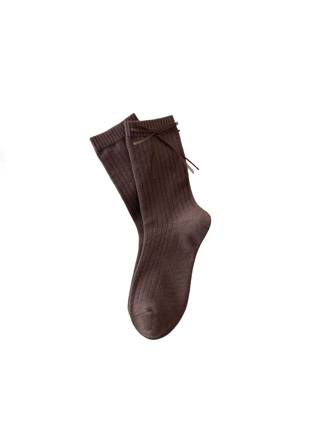 Ribbon style dark brown ribbed crew socks