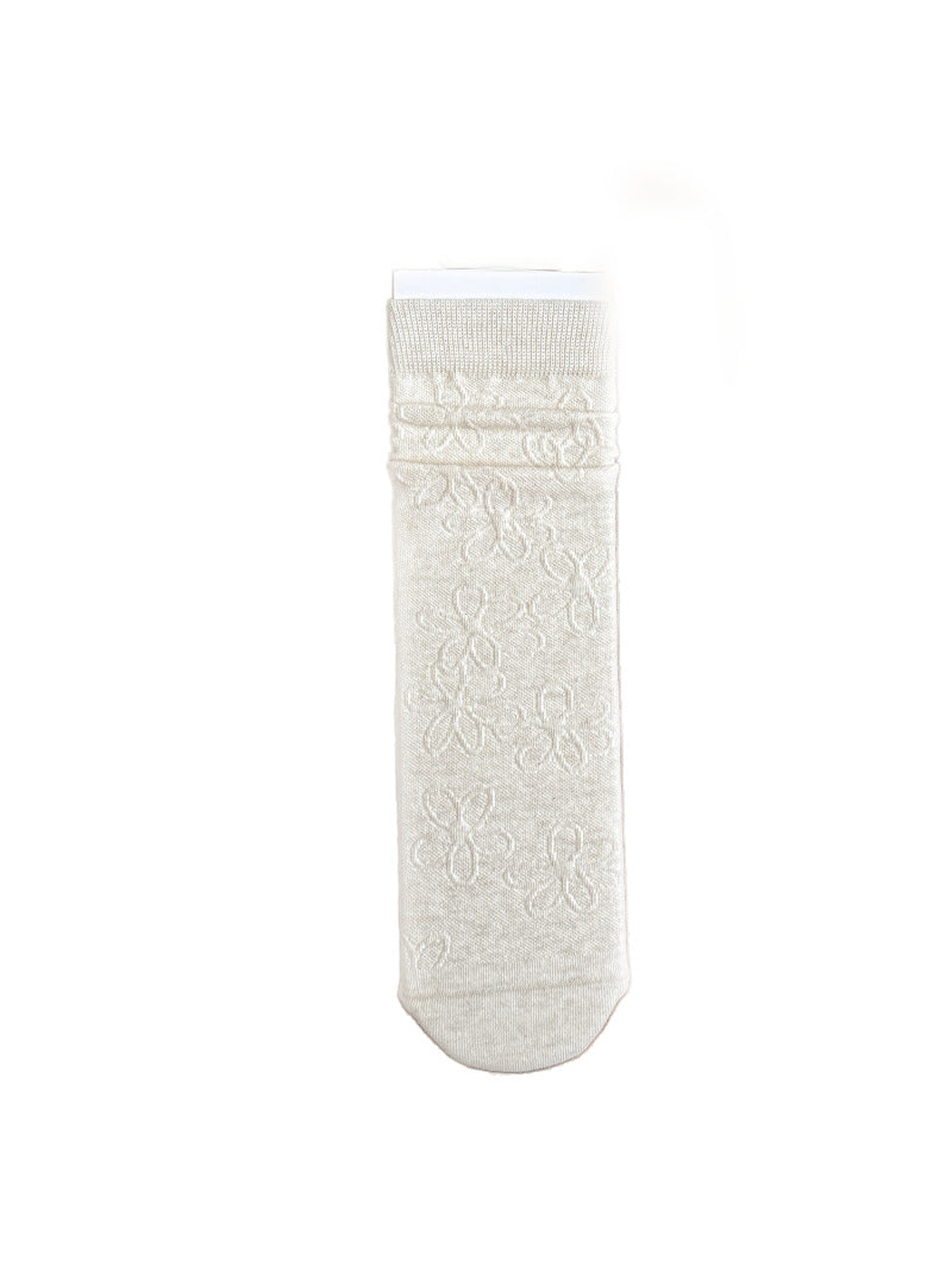Ivory Textured Floral crew sock, full front view