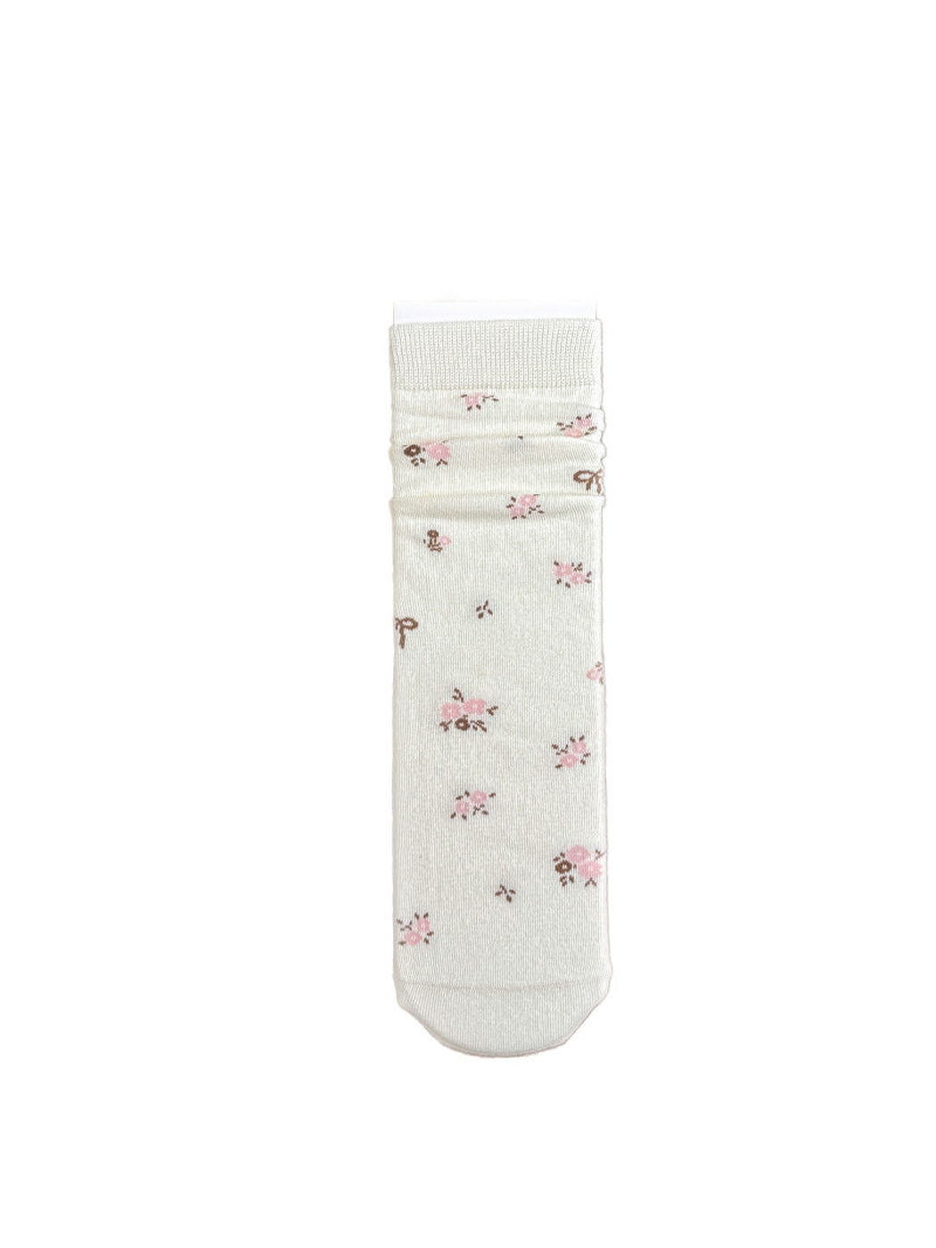 Ivory Small Floral crew sock, full front view