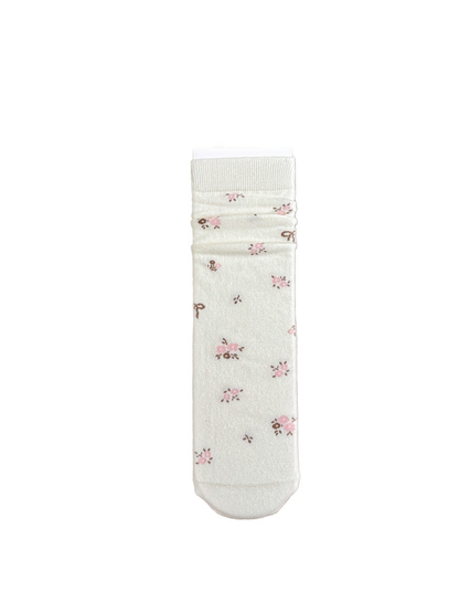 Ivory Small Floral crew sock, full front view