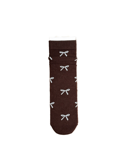 Dark brown Bow crew sock, full front view