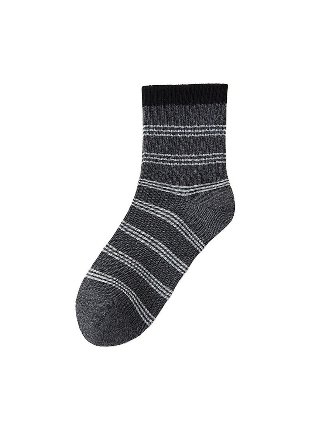 Black Gray striped crew sock with ribbed cuff
