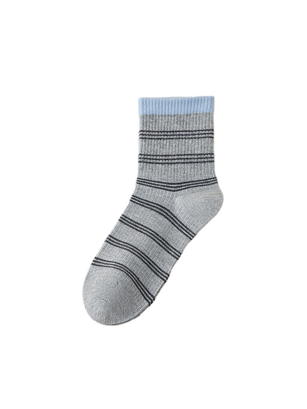 Gray Blue striped crew sock with contrasting cuff