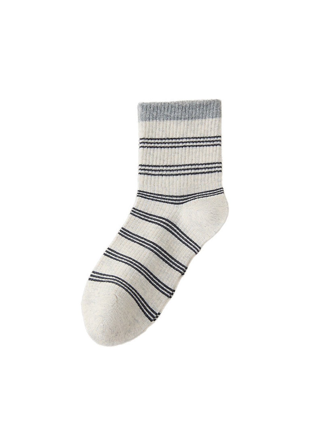 Gray striped crew sock with ribbed cuff