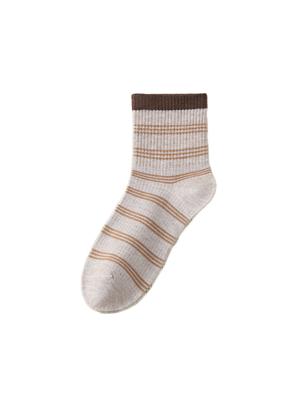 Brown striped crew sock with dark brown cuff