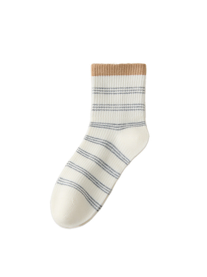 Camel striped crew sock with contrasting cuff