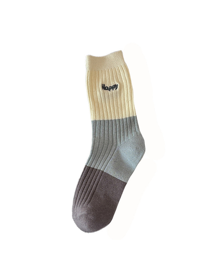 Happy style cream, pale blue and dark gray ribbed crew sock