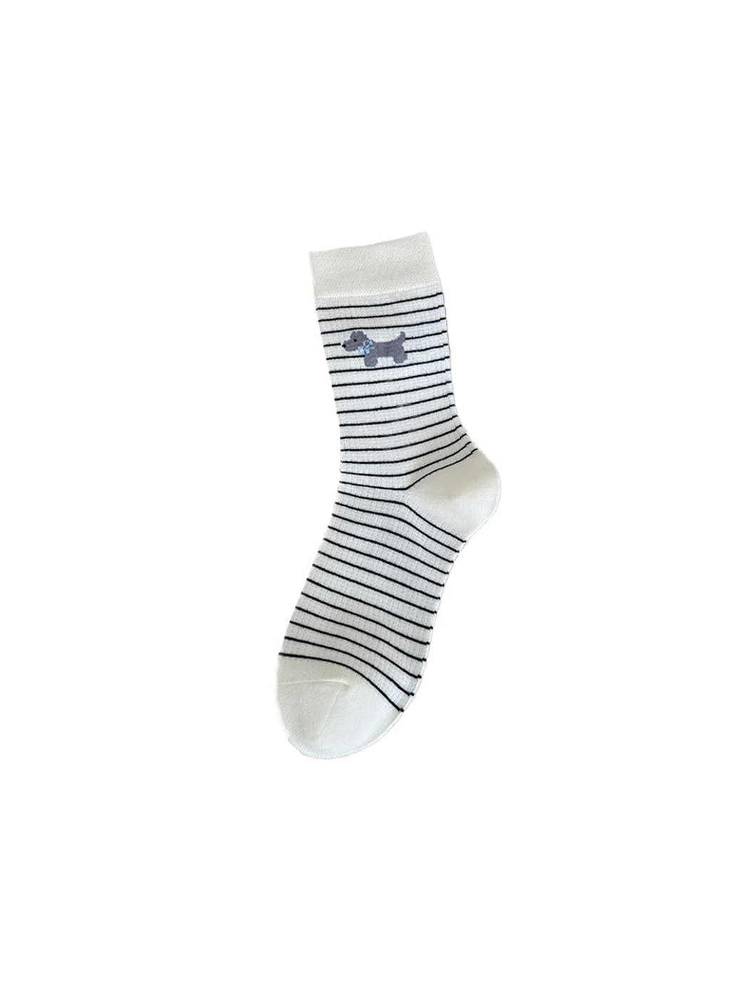 Ivory Stripes crew sock with a small dog motif
