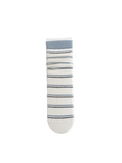 Blue Cuff striped crew sock on a white background