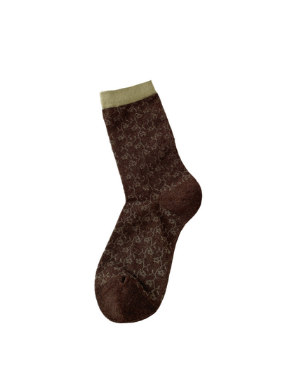Botanical crew sock in brown with a pale green cuff