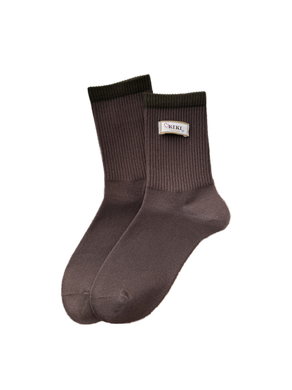 Brown ribbed crew socks, product view