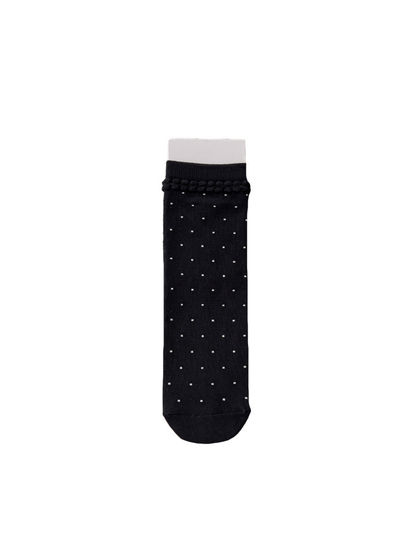 Black Trim polka-dot crew sock with looped cuff trim