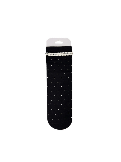 White Trim black polka-dot crew sock with looped cuff trim
