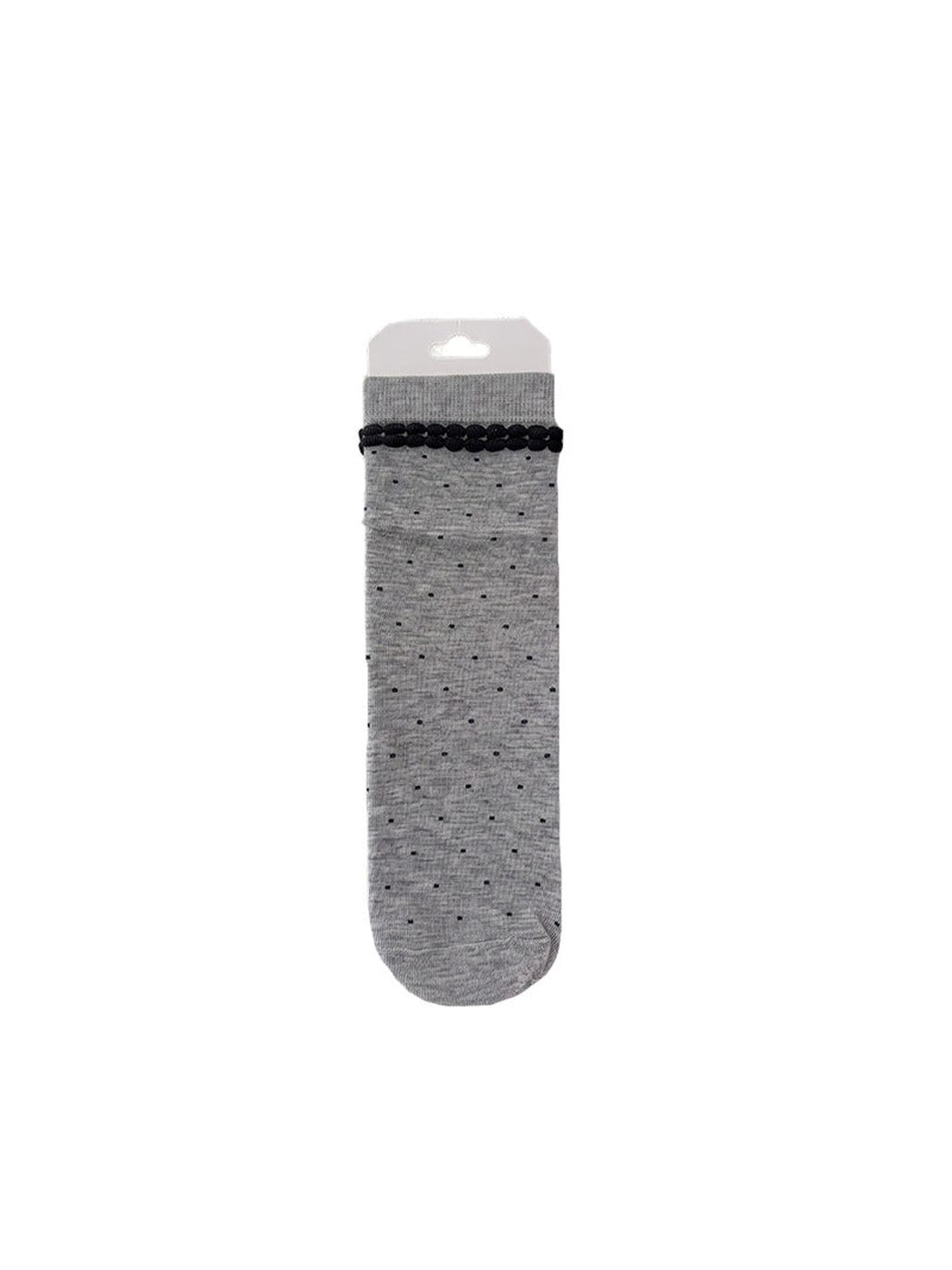 Light Gray polka-dot crew sock with black looped cuff trim