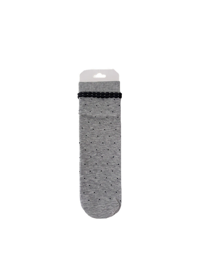 Light Gray polka-dot crew sock with black looped cuff trim