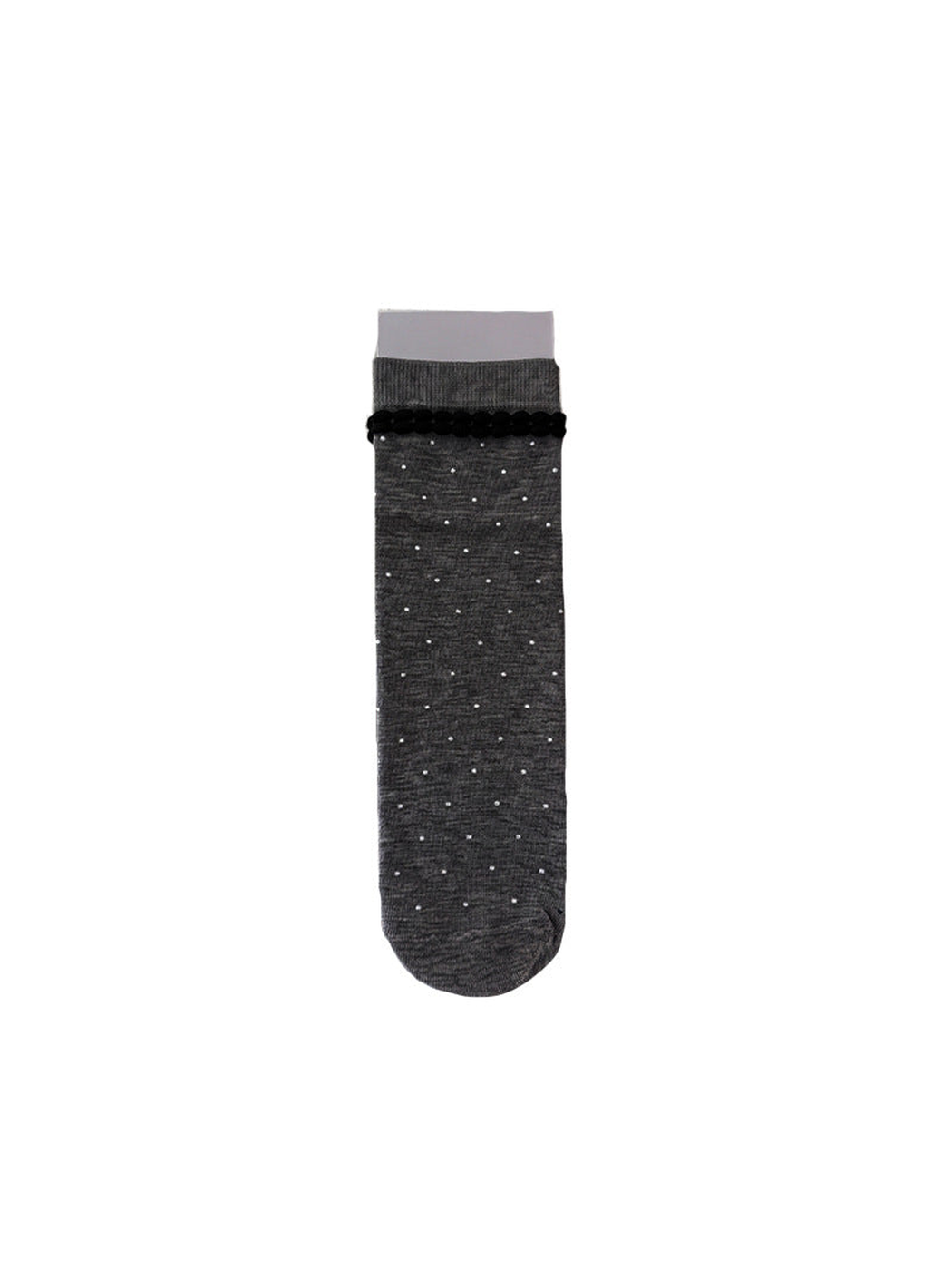 Dark Gray polka-dot crew sock with black looped cuff trim