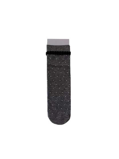 Dark Gray polka-dot crew sock with black looped cuff trim