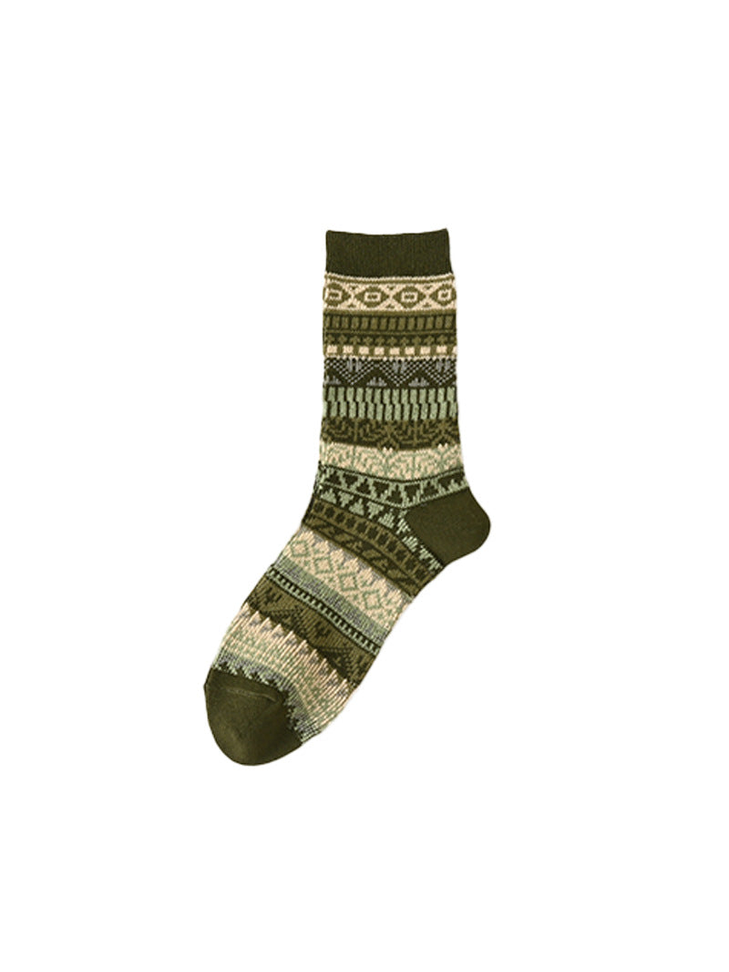 Army Green crew sock with geometric bands
