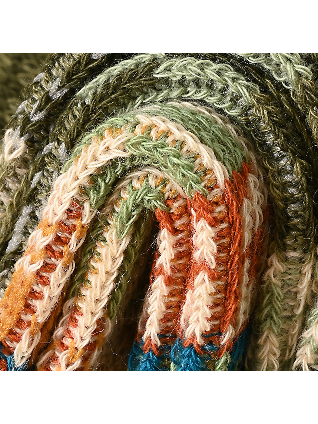 Close-up of the interlocking multicolor knit texture