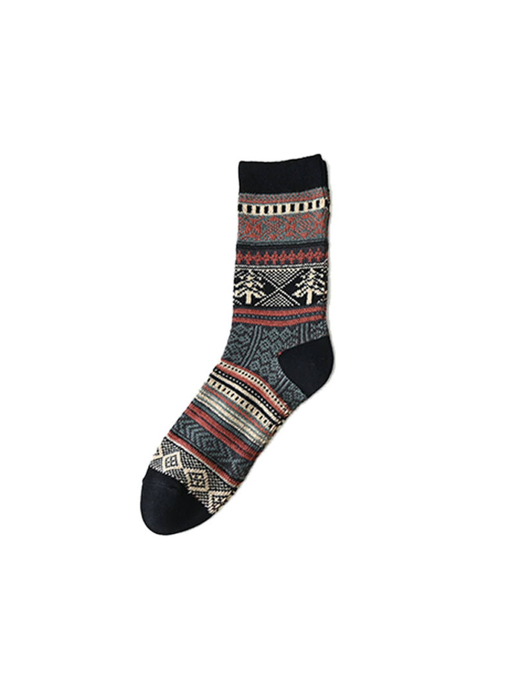 Black geometric-pattern crew sock with contrasting heel and toe