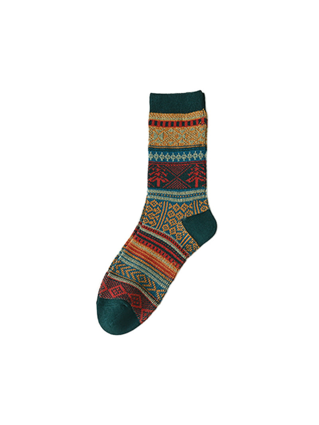 Army Green geometric-pattern crew sock with contrasting heel and toe