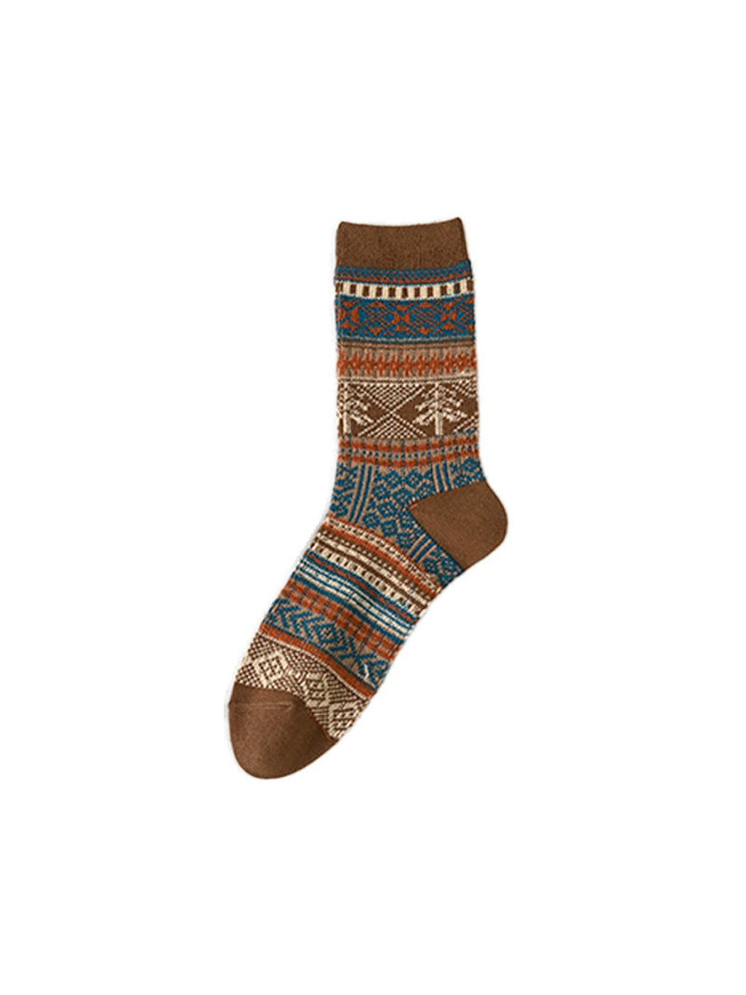Coffee geometric-pattern crew sock with contrasting heel and toe