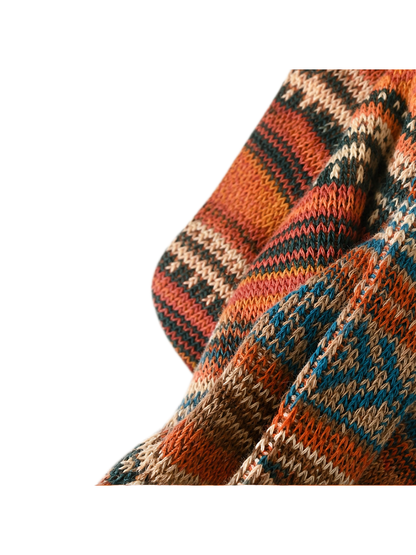 Close-up of multicolor geometric knit texture