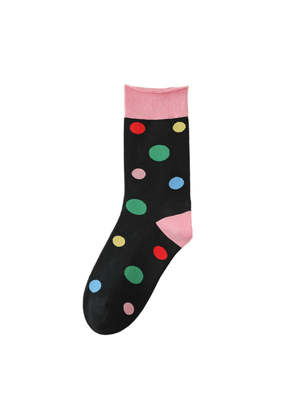 Pink Dots crew sock with multicolor dots and pink trim