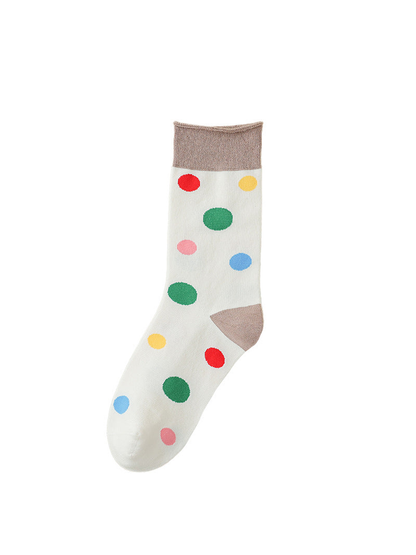 Greige Dots crew sock with multicolor dots and greige trim