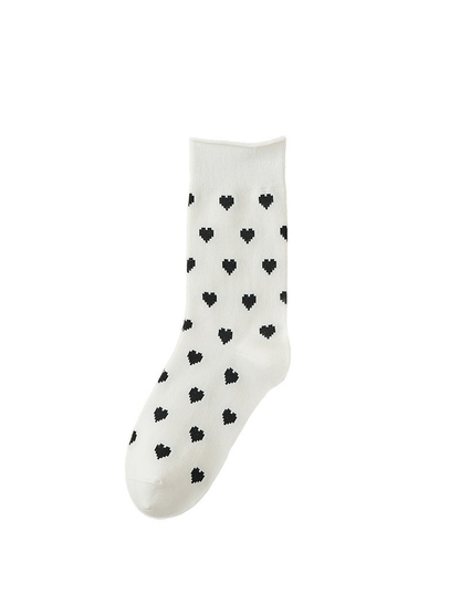 White Hearts crew sock with black heart pattern