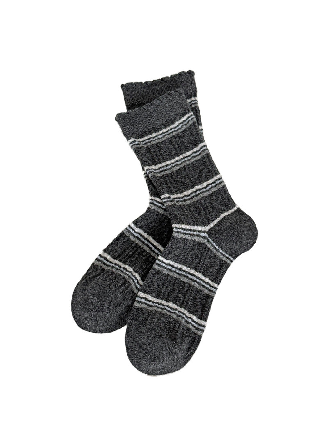 Dark gray Stripes crew socks with narrow light bands