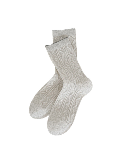 Cream Waves crew socks with textured wave pattern