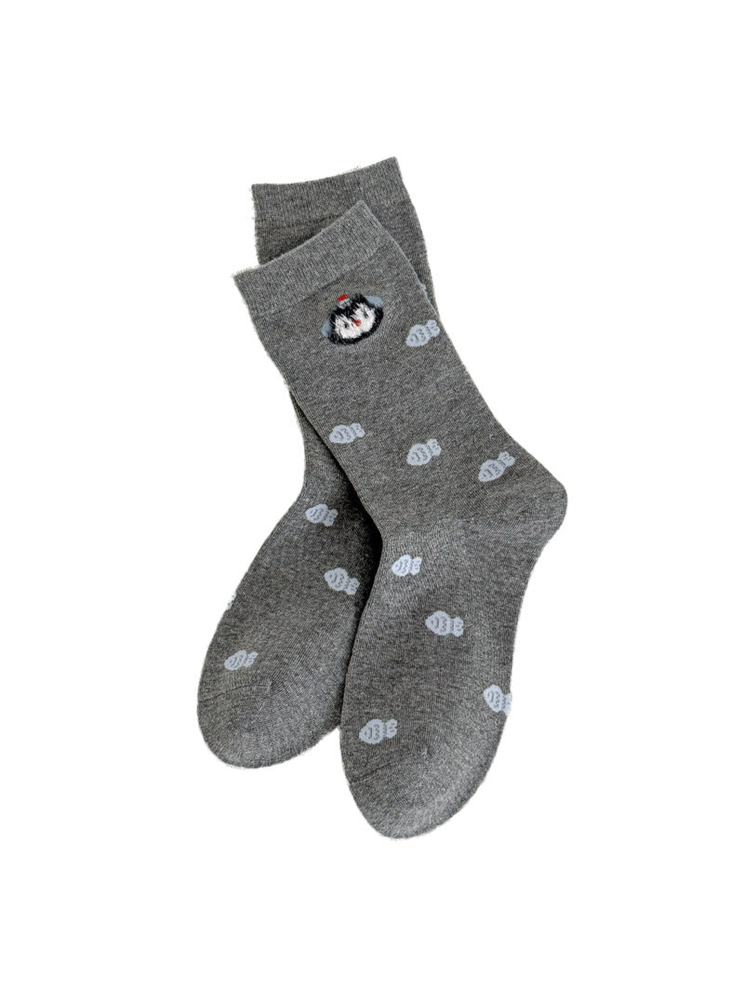 Gray Fish crew socks with small fish motifs