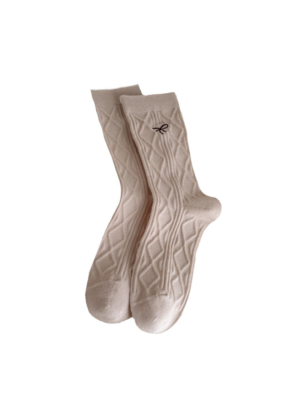 Pink Bow crew socks with cable texture and embroidered bow