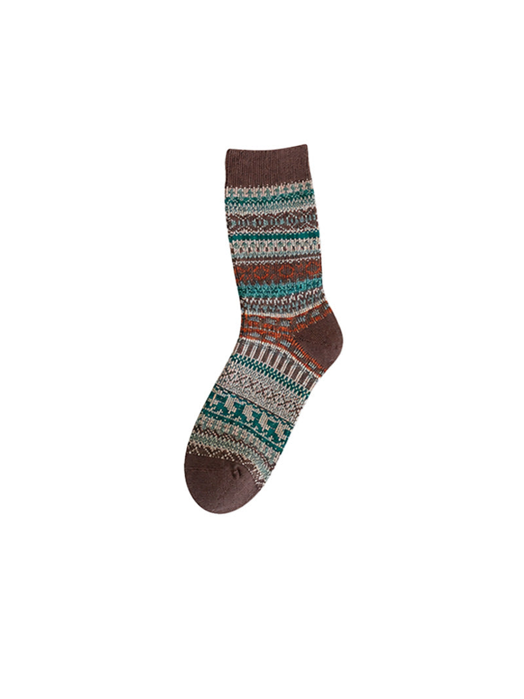 Brown geometric crew sock on a white background