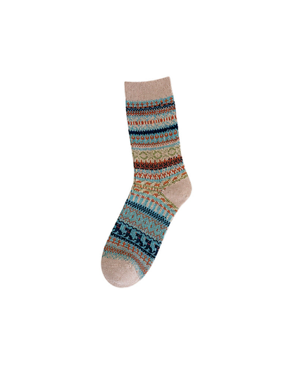 Beige geometric crew sock on a white background