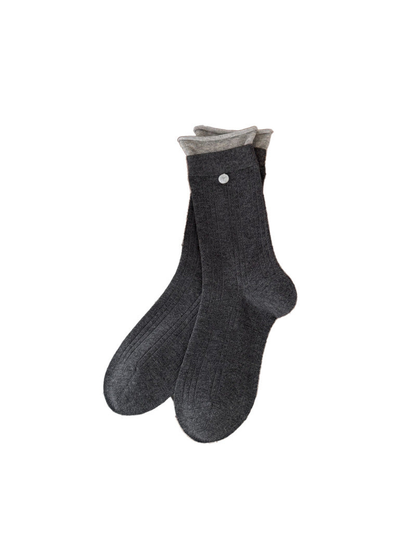 Button Cuff dark gray crew socks with contrast rolled cuffs