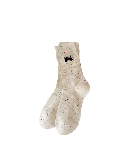 Speckled Cat ivory crew socks with multicolor flecks