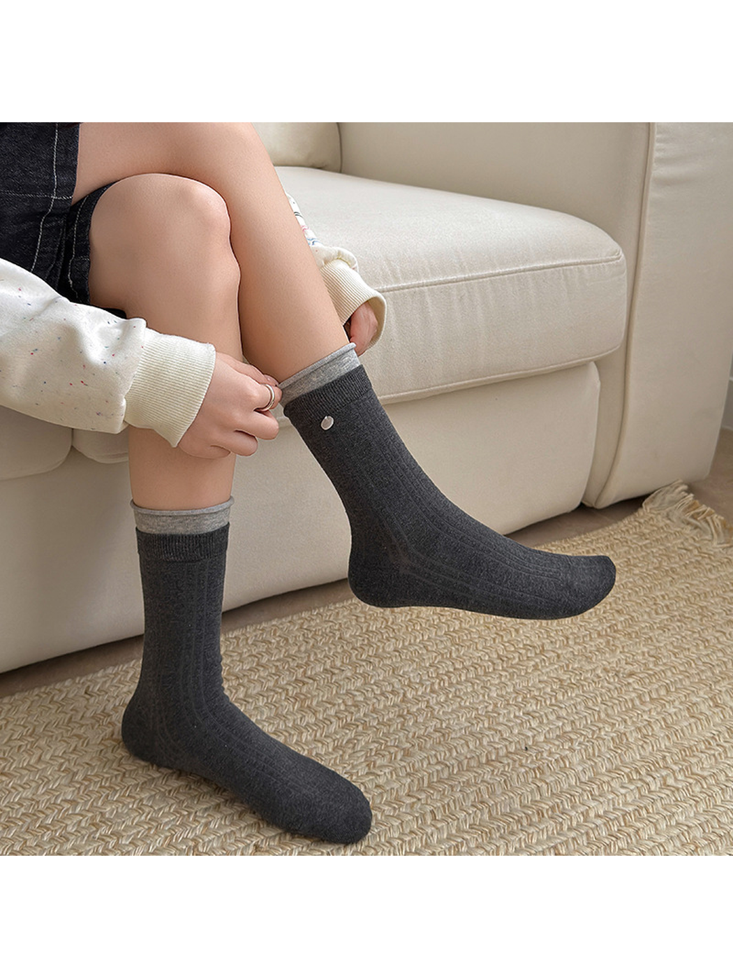 Button Cuff socks worn at full crew length