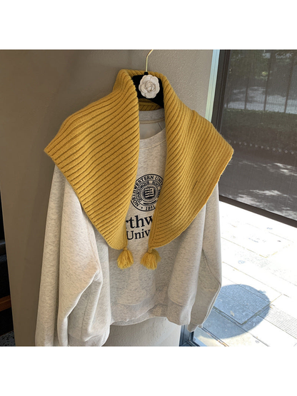 Mustard Yellow ribbed triangle scarf with matching tassel ends