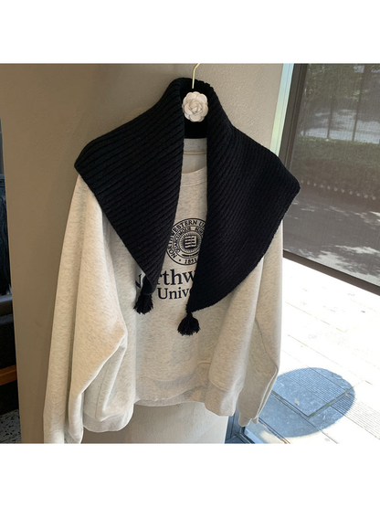 Black ribbed triangle scarf with matching tassel ends