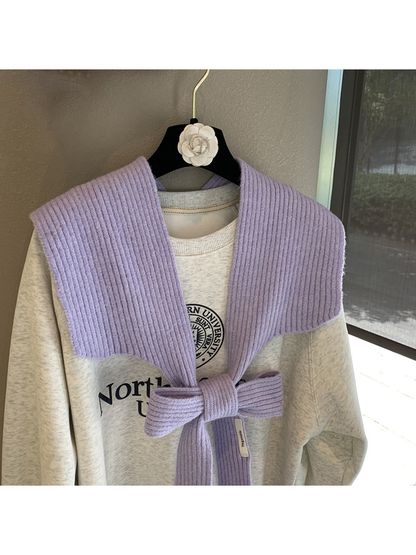 Close-up of the Light Purple scarf's wide ribbed shoulder panels