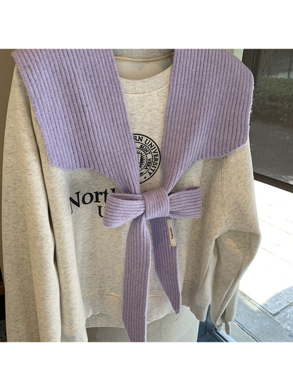 Close-up of the Light Purple scarf tied into a front bow